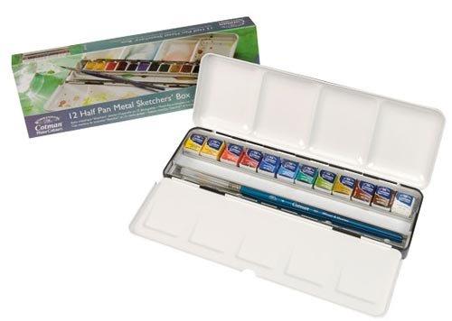 Winsor And Newton Cotman Watercolour Metal Paint Sketchers Box 12 Half Pans